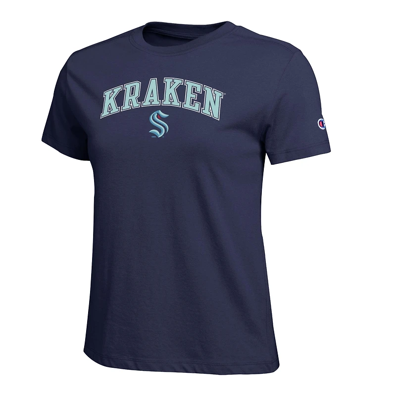 T-shirt Champion pour femmes, bleu marine, logo mascotte Seattle Kraken Arch