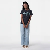 Women's Champion  Navy Seattle Kraken Arch Mascot Logo T-Shirt