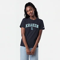 T-shirt Champion pour femmes, bleu marine, logo mascotte Seattle Kraken Arch