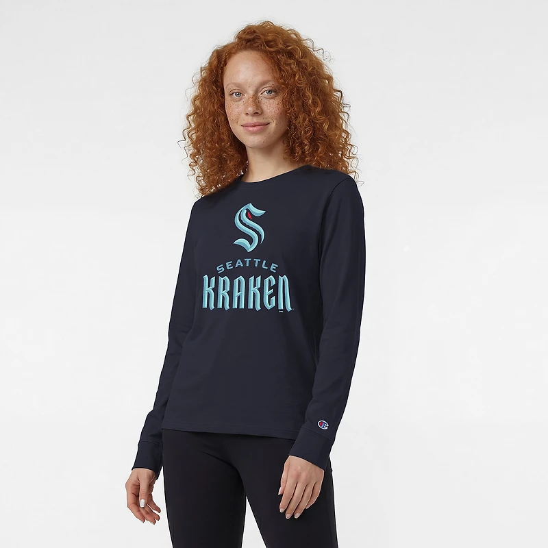 T-shirt à manches longues Champion Navy Seattle Kraken pour femme