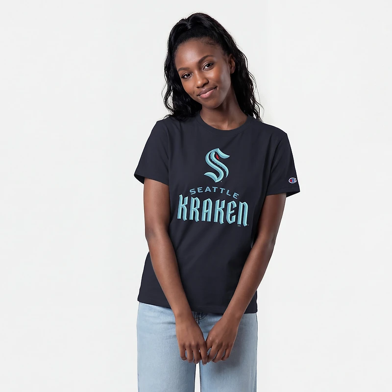 T-shirt Champion Navy Seattle Kraken pour femmes avec logo Lockup