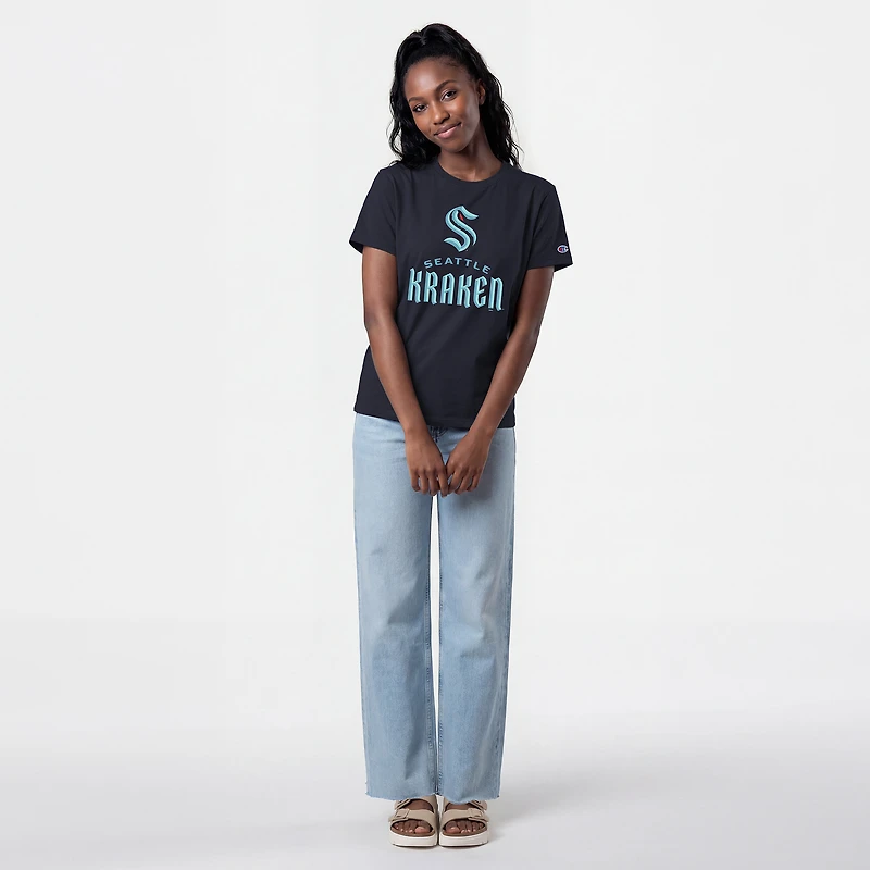 Women's Champion Navy Seattle Kraken Wordmark Lockup T-Shirt