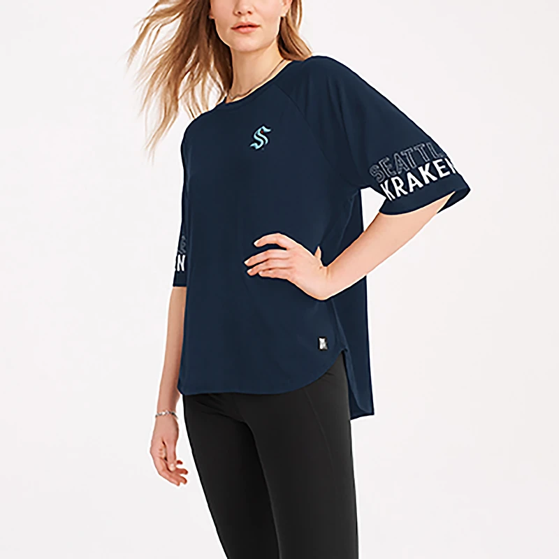Women's DKNY Sport Navy Seattle Kraken Diana Tri-Blend Oversized T-Shirt