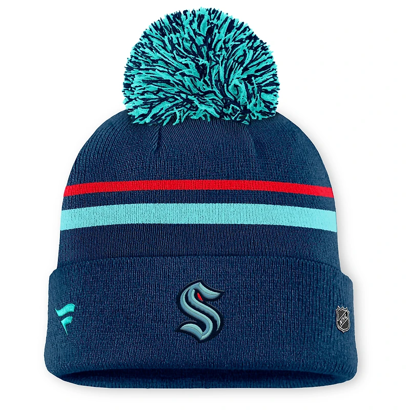 Women's Fanatics Deep Sea Blue Seattle Kraken Authentic Pro Rink Cuffed Knit Hat with Pom