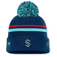 Women's Fanatics Deep Sea Blue Seattle Kraken Authentic Pro Rink Cuffed Knit Hat with Pom
