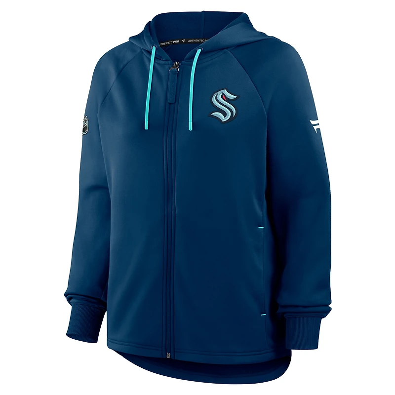 Sweat à capuche zippé entièrement pour femme Fanatics Deep Sea Blue Seattle Kraken Authentic Pro Rink Raglan