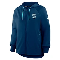 Sweat à capuche zippé entièrement pour femme Fanatics Deep Sea Blue Seattle Kraken Authentic Pro Rink Raglan