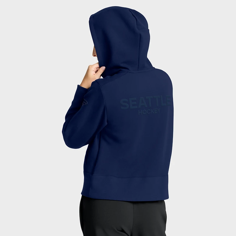 Women's Fanatics Deep Sea Blue Seattle Kraken Authentic Pro Road Tri-Blend Quarter-Zip Hoodie