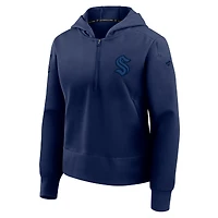Women's Fanatics Deep Sea Blue Seattle Kraken Authentic Pro Road Tri-Blend Quarter-Zip Hoodie