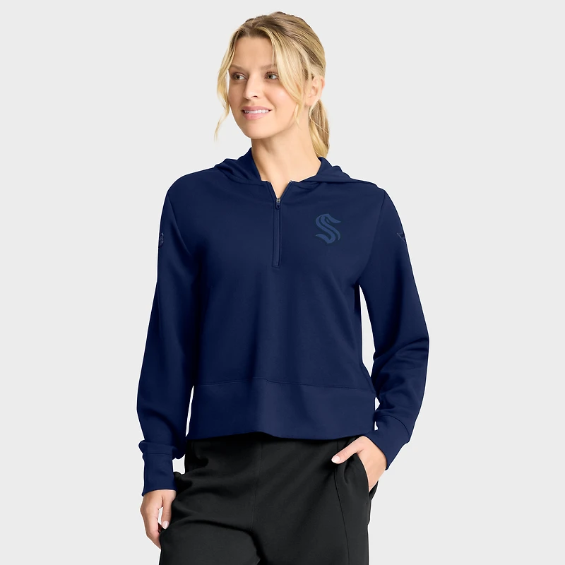 Women's Fanatics Deep Sea Blue Seattle Kraken Authentic Pro Road Tri-Blend Quarter-Zip Hoodie