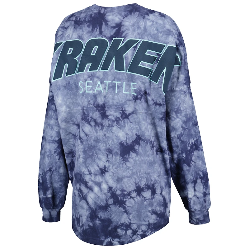 Women's Fanatics Deep Sea Blue Seattle Kraken Crystal-Dye Long Sleeve T-Shirt