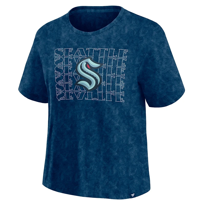 T-shirt délavé bleu marine pour femme Fanatics Seattle Kraken