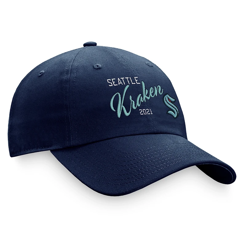 Casquette ajustable pour femme Fanatics Deep Sea Blue Seattle Kraken Fundamental Script