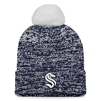 Bonnet en tricot à revers Seattle Kraken Glimmer Fanatics Deep Sea Blue pour femmes avec pompon