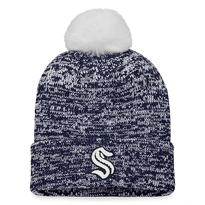 Bonnet en tricot à revers Seattle Kraken Glimmer Fanatics Deep Sea Blue pour femmes avec pompon