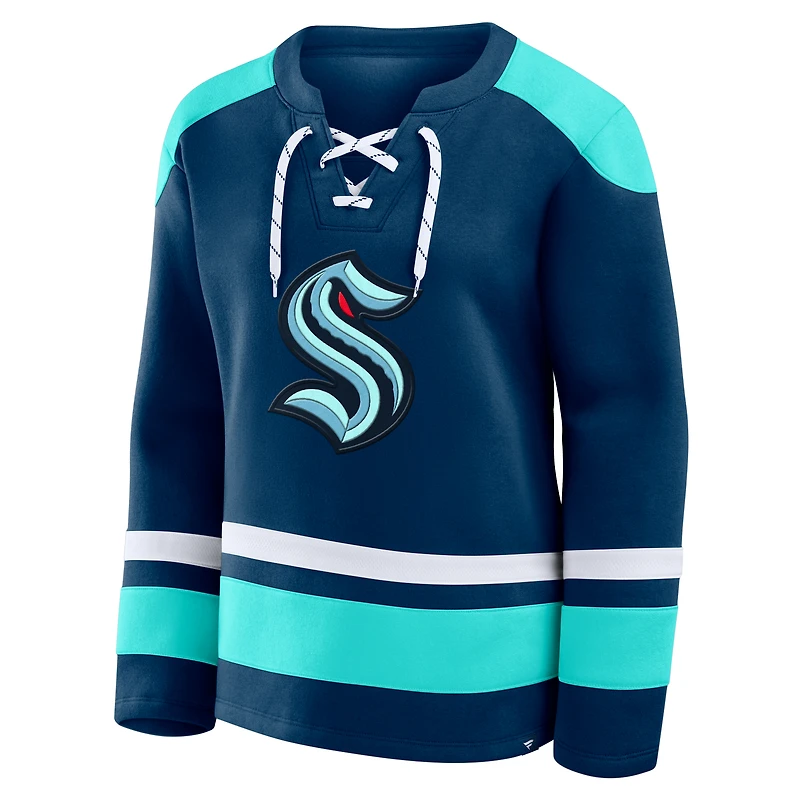 Women's Fanatics  Deep Sea Blue Seattle Kraken Icing Long Sleeve Lace Up Sweatshirt