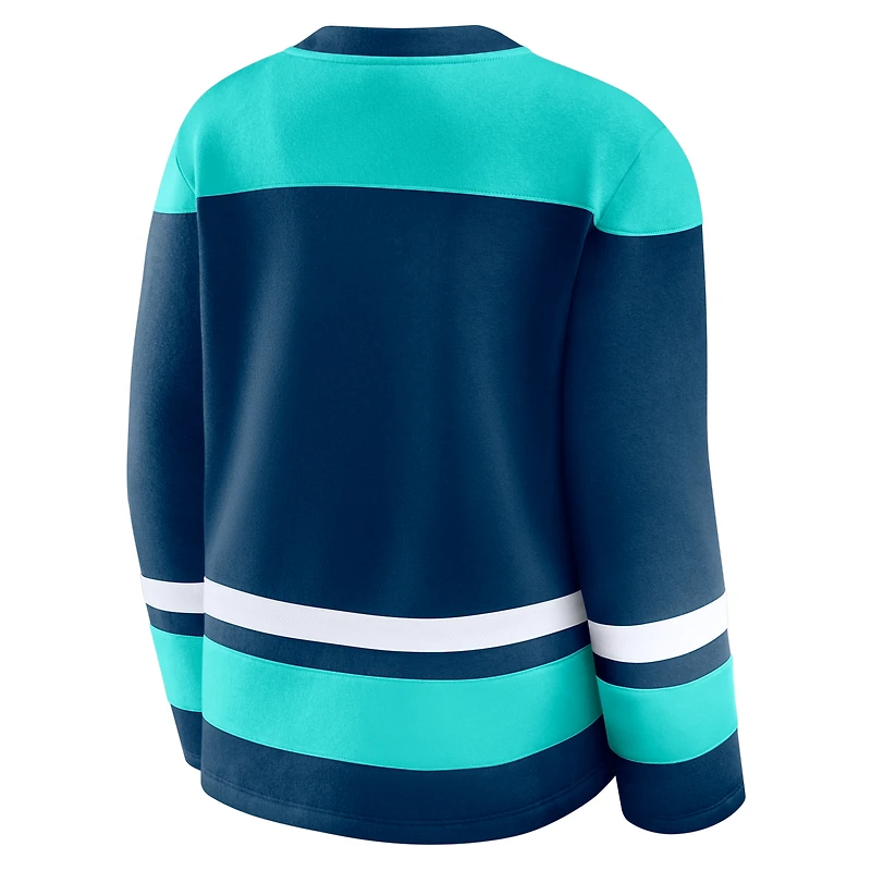 Sweat-shirt à lacets manches longues bleu marine pour femme Fanatics Seattle Kraken Icing