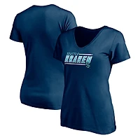 Women's Fanatics Deep Sea Blue Seattle Kraken Mascot Bounds V-Neck T-Shirt