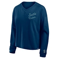 T-shirt Henley surdimensionné à manches longues pour femme Fanatics Deep Sea Blue Seattle Kraken All Out Effort