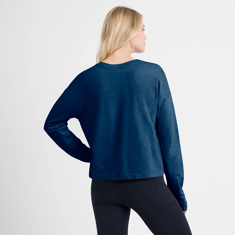 T-shirt Henley surdimensionné à manches longues pour femme Fanatics Deep Sea Blue Seattle Kraken All Out Effort