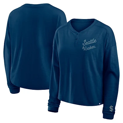 T-shirt Henley surdimensionné à manches longues pour femme Fanatics Deep Sea Blue Seattle Kraken All Out Effort
