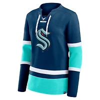 T-shirt à manches longues lacets pour femme Fanatics Deep Sea Blue Seattle Kraken Prime Time