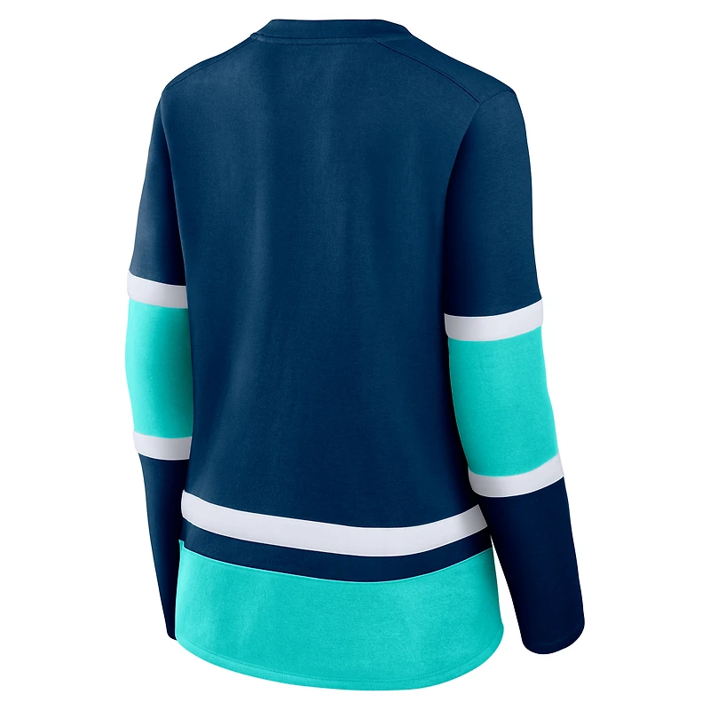 T-shirt à manches longues lacets pour femme Fanatics Deep Sea Blue Seattle Kraken Prime Time