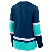 T-shirt à manches longues lacets pour femme Fanatics Deep Sea Blue Seattle Kraken Prime Time
