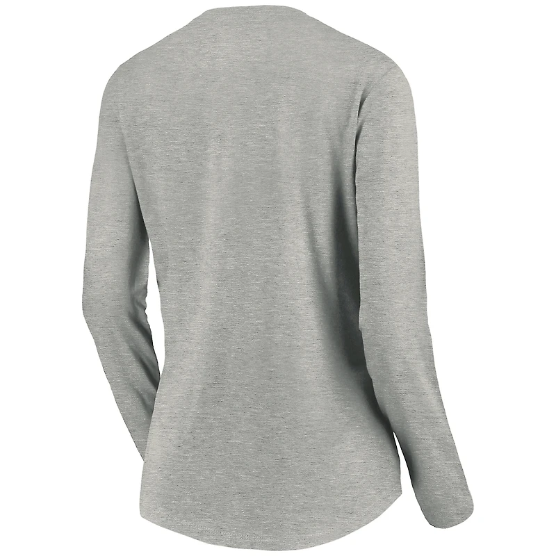 Women's Fanatics Heather Gray Seattle Kraken Primary Logo Long Sleeve V-Neck T-Shirt