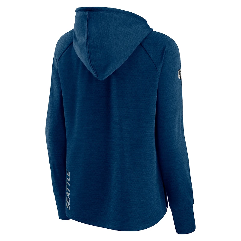 Women's Fanatics Heathered Deep Sea Blue Seattle Kraken Authentic Pro Performance Raglan Pullover - Hoodie