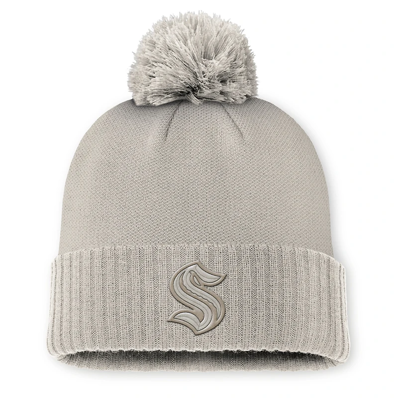 Women's Fanatics Tan Seattle Kraken Authentic Pro Road Cuffed Knit Hat with Pom