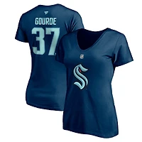 Women's Fanatics Yanni Gourde Deep Sea Blue Seattle Kraken - Authentic Stack Name & Number V-Neck T-Shirt