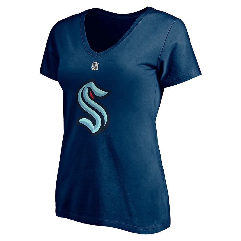 Fanatics pour femmes Yanni Gourde Deep Sea Blue Seattle Kraken - T-shirt à col en V authentique avec nom et numéro de pile