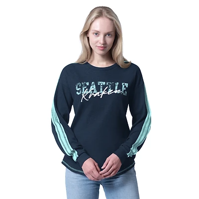 T-shirt thermique à manches longues G-III 4Her pour femme par Carl Banks, bleu marine, Seattle Kraken Advantage, en mélange de trois matières