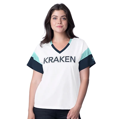Women's G-III 4Her by Carl Banks White Seattle Kraken Rink Oversized Rhinestone V-Neck T-Shirt