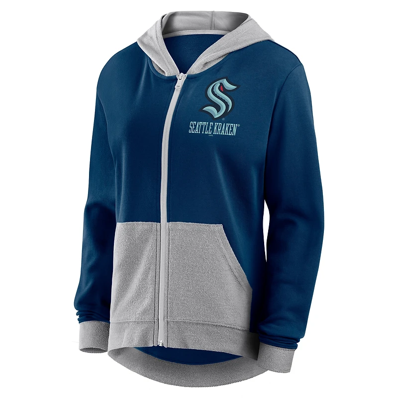 Sweat à capuche zippé en molleton French Terry bleu marine Seattle Kraken Hit It pour femme avec logo Athletic