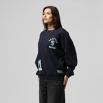Women's Mitchell & Ness Deep Sea Blue Seattle Kraken Vintage Crewneck Sweatshirt