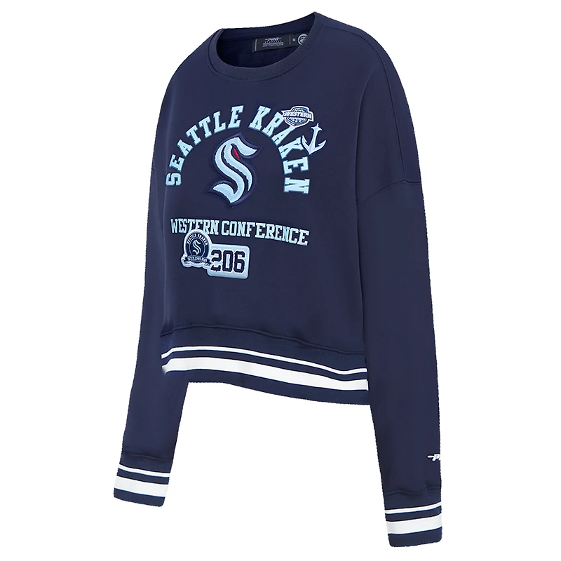 Women's Pro Standard  Deep Sea Blue Seattle Kraken Area Code Cropped Pullover Sweatshirt