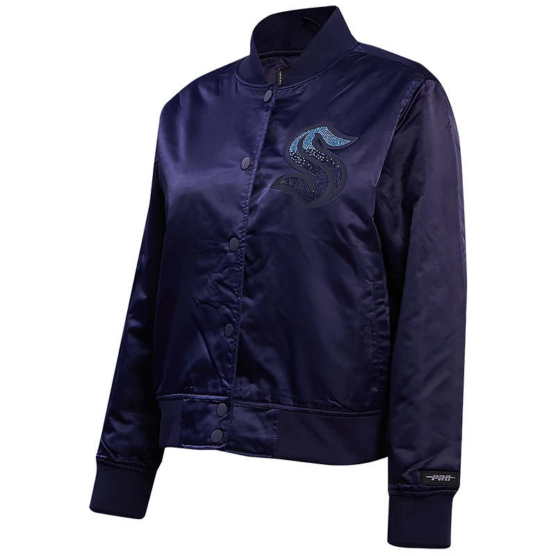 Women's Pro Standard  Navy Seattle Kraken Rhinestone Jewels Satin Full-Snap Jacket