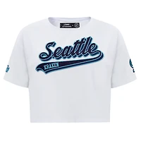 T-shirt court Pro Standard blanc Seattle Kraken Boxy Script Tail pour femmes