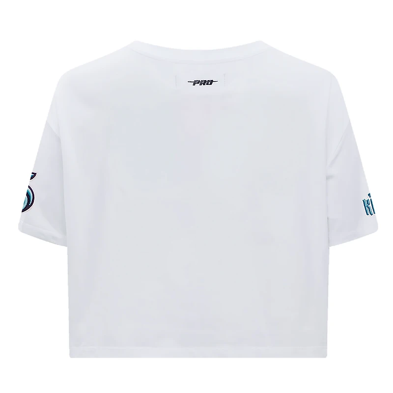 T-shirt court Pro Standard blanc Seattle Kraken Boxy Script Tail pour femmes