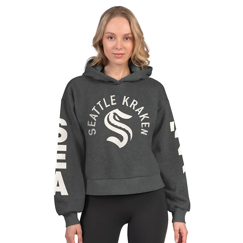 Women's Starter Heather Charcoal Seattle Kraken Star Player Cropped Fleece Hoodie
