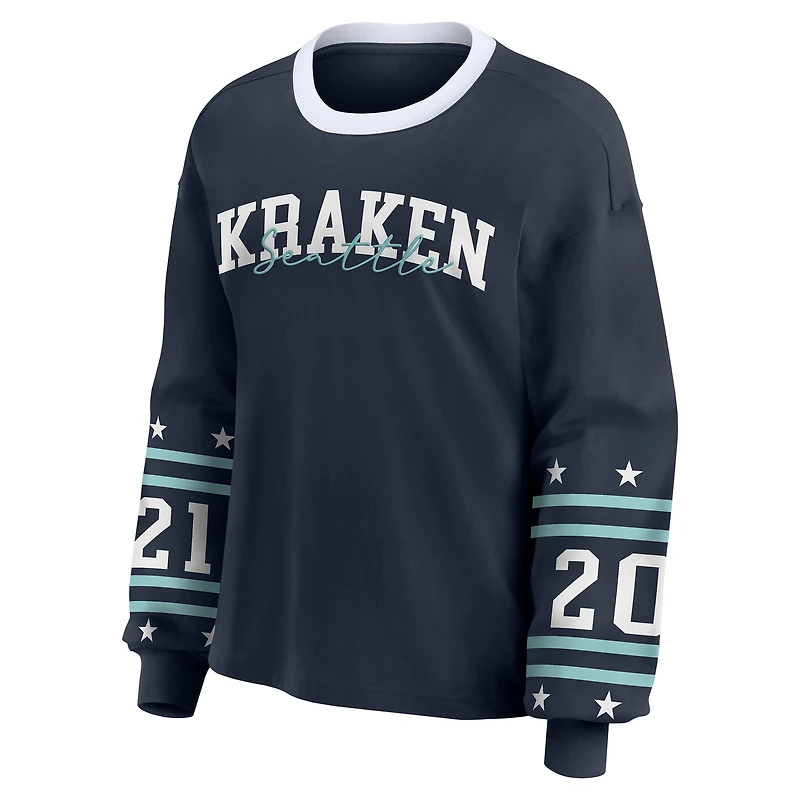 T-shirt de sport à manches longues Seattle Kraken bleu marine pour femme WEAR by Erin Andrews