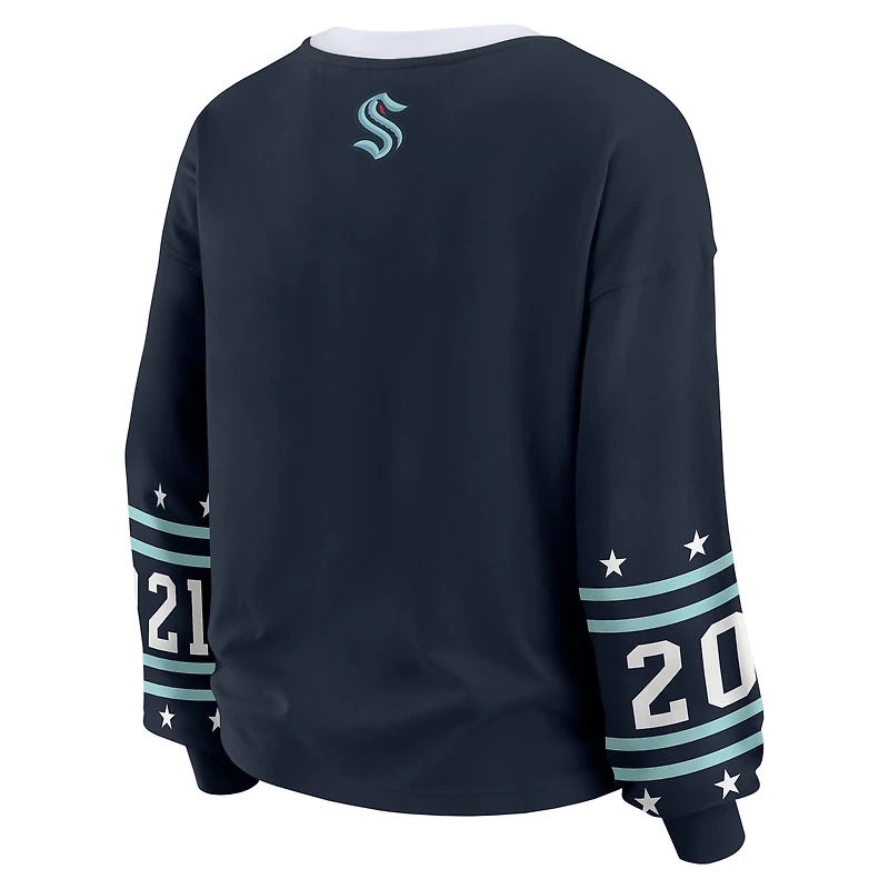 T-shirt de sport à manches longues Seattle Kraken bleu marine pour femme WEAR by Erin Andrews
