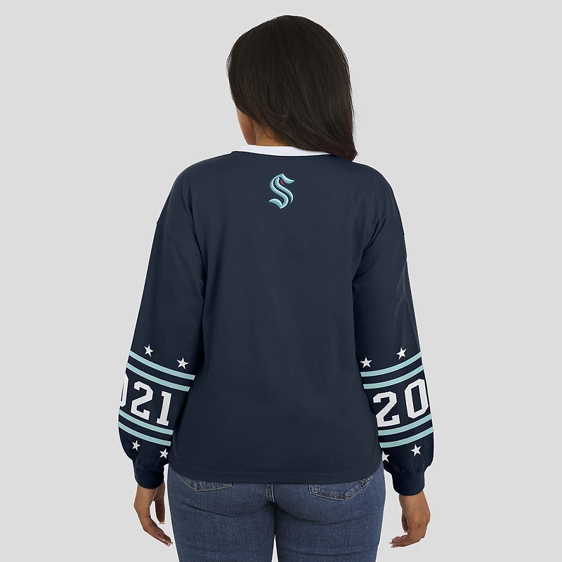 Women's WEAR by Erin Andrews Deep Sea Blue Seattle Kraken Long-Sleeve Sport T-Shirt