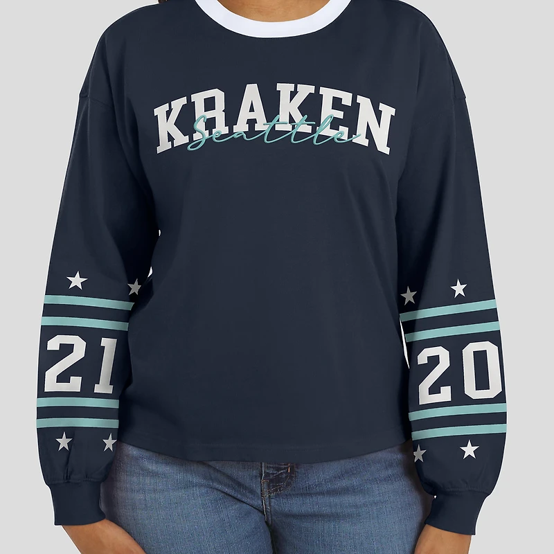 T-shirt de sport à manches longues Seattle Kraken bleu marine pour femme WEAR by Erin Andrews
