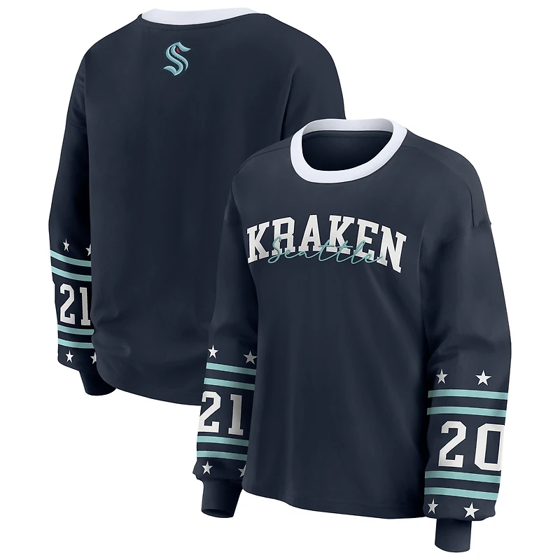 T-shirt de sport à manches longues Seattle Kraken bleu marine pour femme WEAR by Erin Andrews