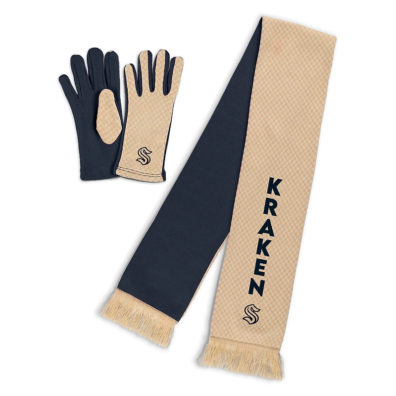 Ensemble écharpe et gants à micro-carreaux ton sur ton Seattle Kraken pour femme par Erin Andrews