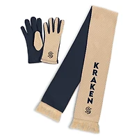 Ensemble écharpe et gants à micro-carreaux ton sur ton Seattle Kraken pour femme par Erin Andrews