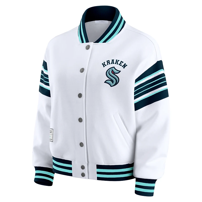Women's WEAR by Erin Andrews White/Deep Sea Blue Seattle Kraken Full-Snap Fleece Sweatshirt Jacket